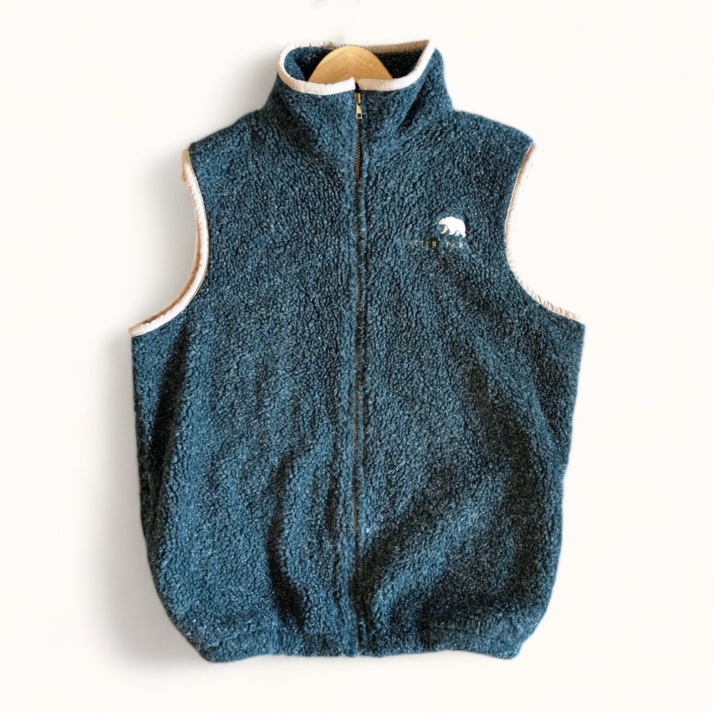 Vintage Glacier National Park Sherpa Fleece Vest Dark Green Mens Unisex size L